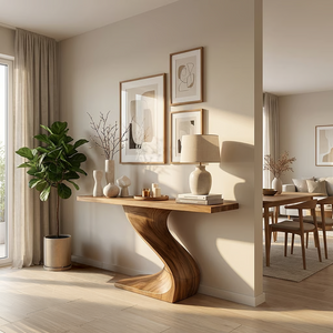 Sculpted Solid Wood Hallway Table for Organic Modern Interiors