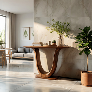 Curved U-Base Solid Wood Console Table for Modern Interiors