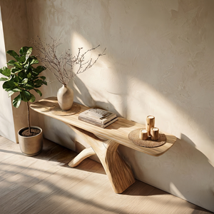 Sculpted Cross-Leg Solid Wood Console Table in Natural Finish