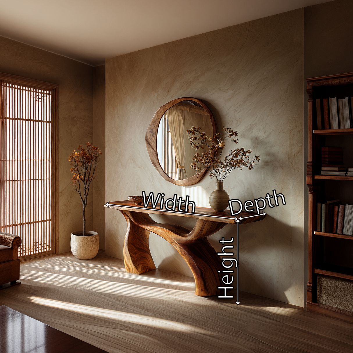Sculptural Solid Wood Console Table with Organic Curved Base