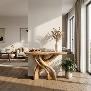 Intertwined Sculptural Solid Wood Console Table Organic Modern Design