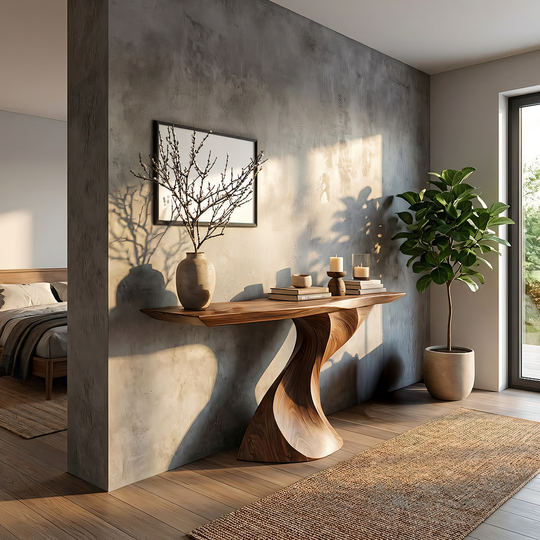 Sculpted Twist Solid Wood Console Table – Modern Organic Design