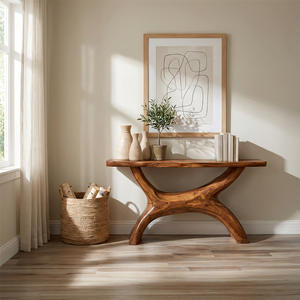 Solid Wood Sculptural Console Table for Organic Modern Entryway