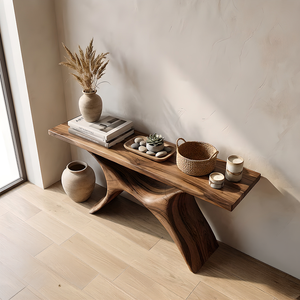 Organic Modern Solid Wood Console Table with Curved Base