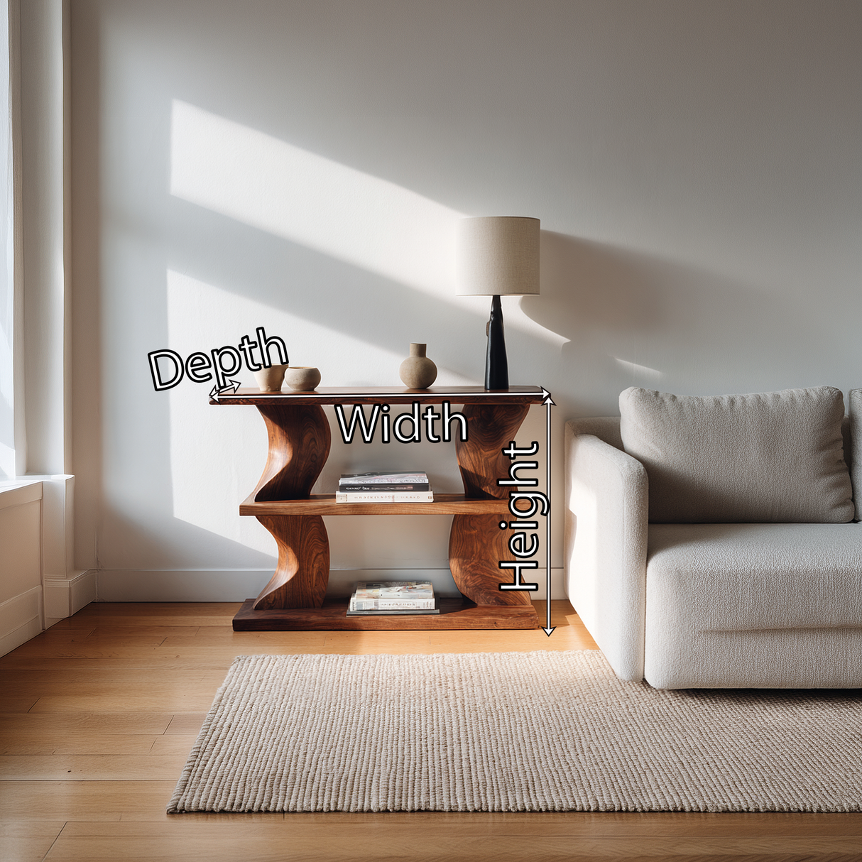 Solid Wood Console Table with Curved Sculptural Legs