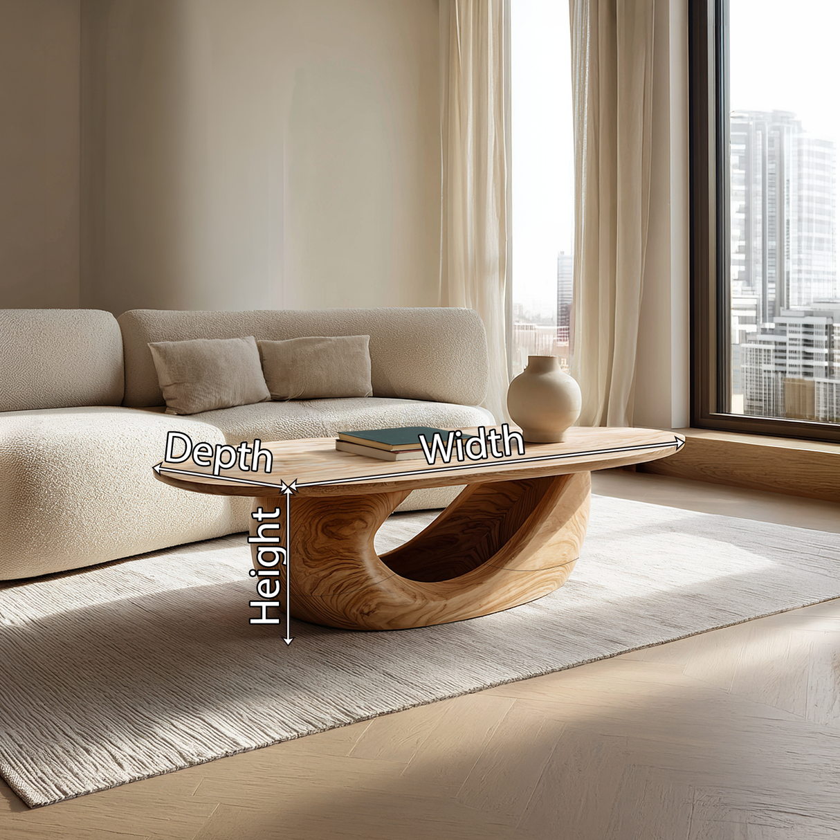 Sculptural Solid Wood Coffee Table Organic Wave Base