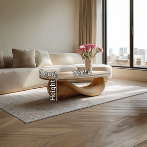 Organic Solid Wood Coffee Table Sculpted Loop Base