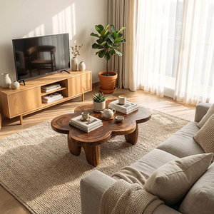 Sculpted Solid Wood Coffee Table for Minimalist Living