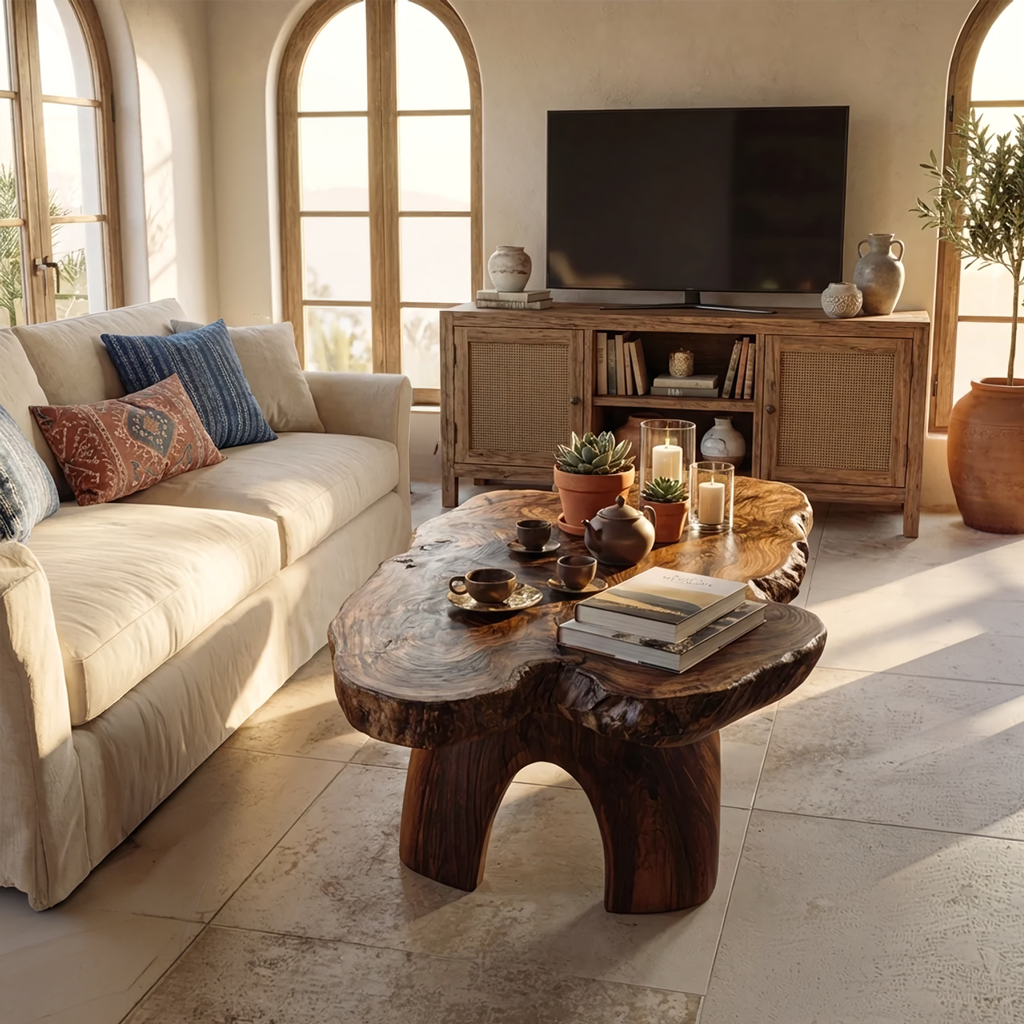 Organic Live Edge Solid Wood Coffee Table Statement