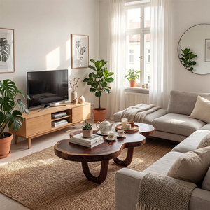 Sculptural Solid Wood Coffee Table with Curved Base