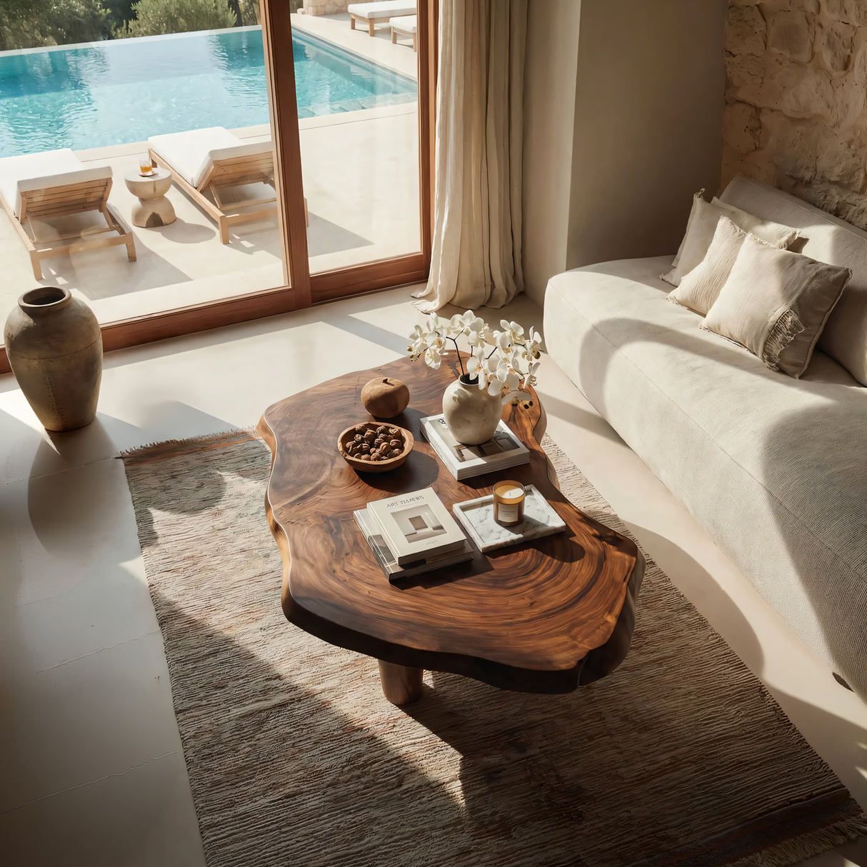 Organic Live Edge Wood Coffee Table Sculptural Design