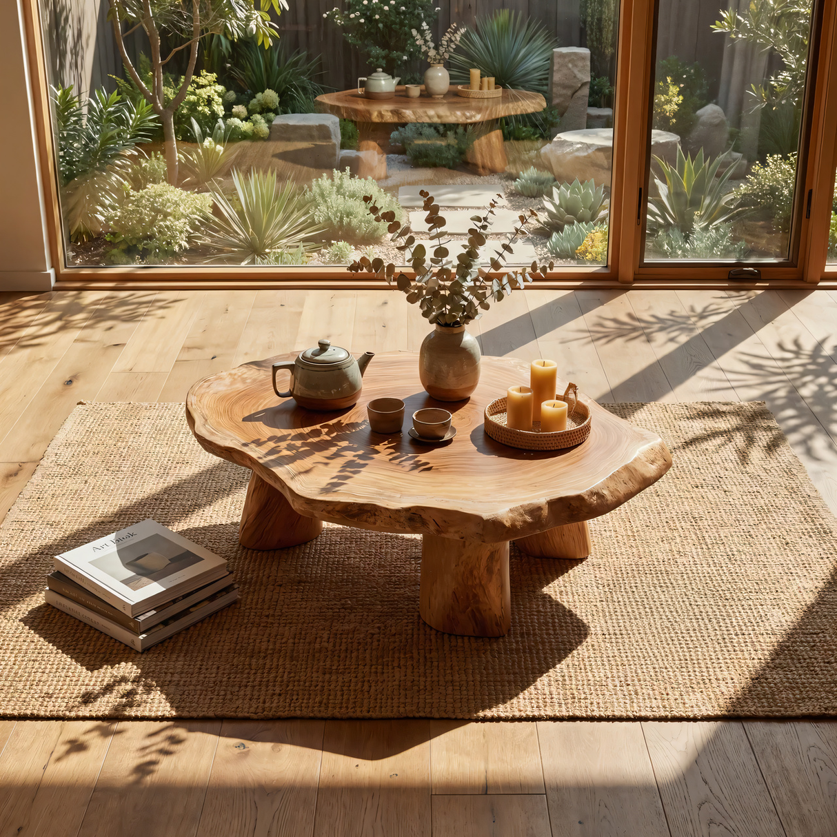 Round Live Edge Wood Tea Table Zen Low Profile