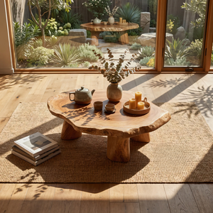Round Live Edge Wood Tea Table Zen Low Profile