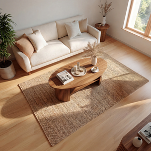 Oval Solid Wood Coffee Table with Fluted Base