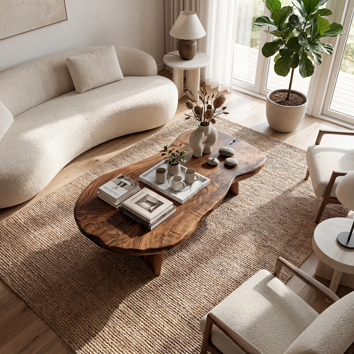 Live Edge Solid Wood Coffee Table Sculptural Slab