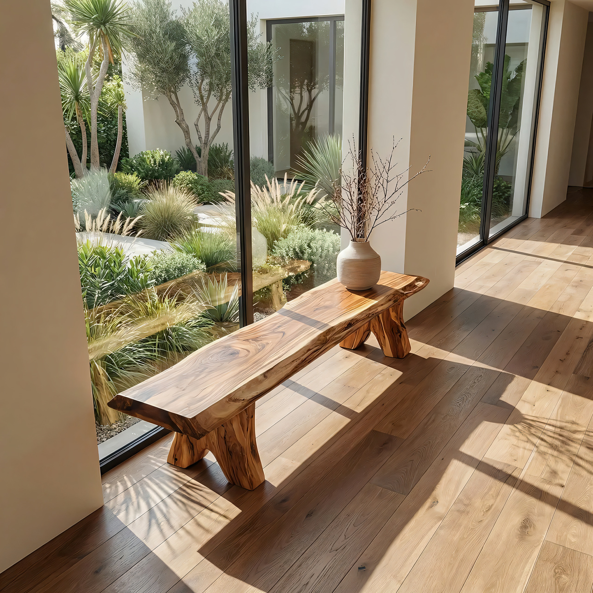 Live Edge Solid Wood Bench Handcrafted Organic Modern Wooden Bench