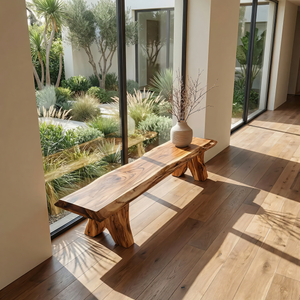 Live Edge Solid Wood Bench Handcrafted Organic Modern Wooden Bench