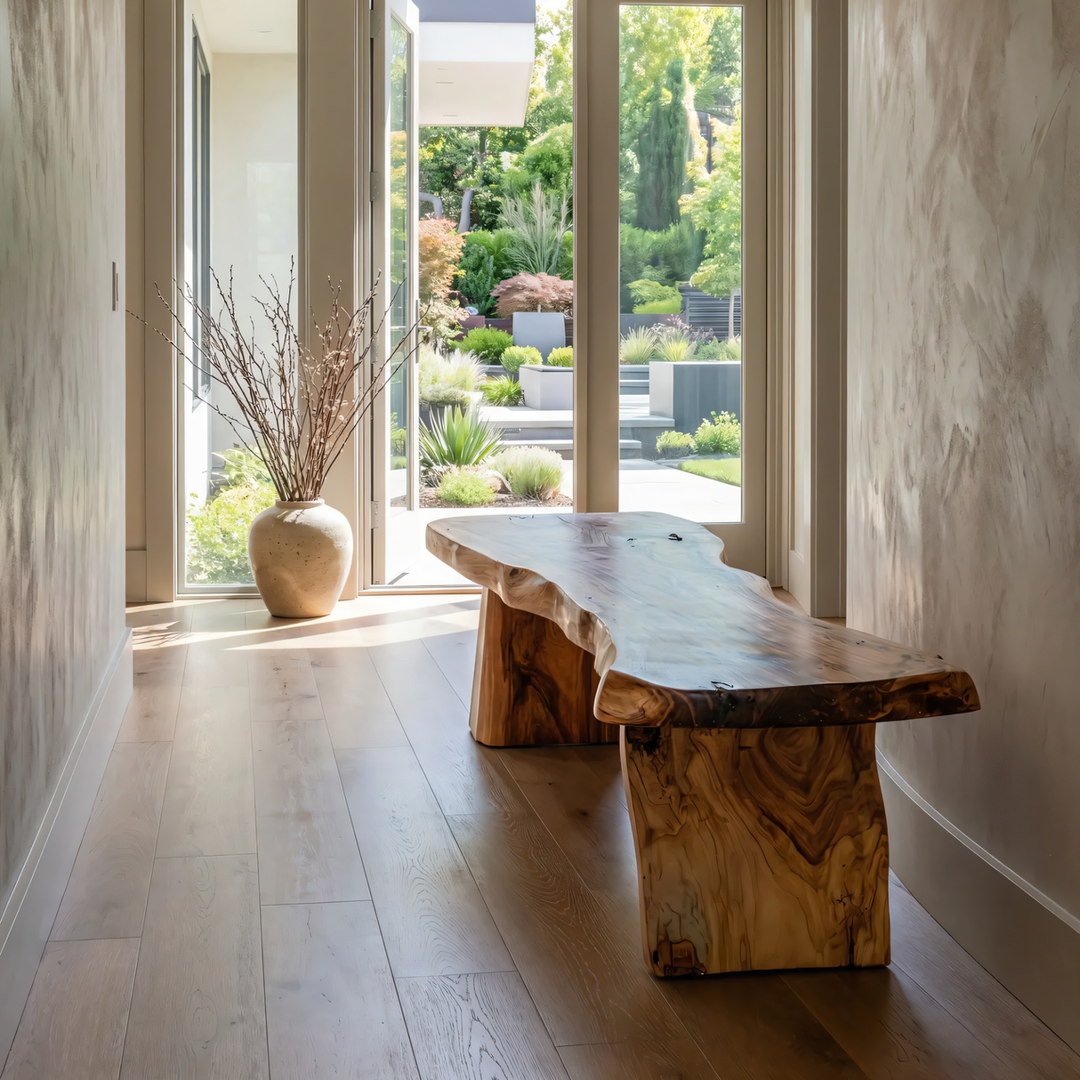 Natural Live Edge Wood Bench Handcrafted Organic Modern Hallway Seat