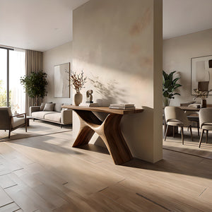 Organic Modern Solid Wood Console Table with Curved Base