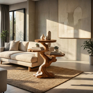 Sculptural Tree Form Accent Table with Three Round Display Tops