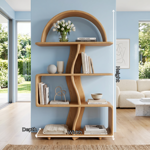Organic Solid Wood Bookshelf with Arched Frame and Open Shelves