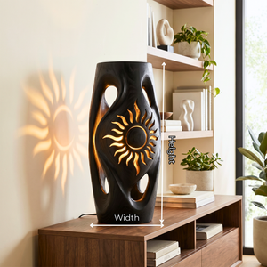 Sunburst Cutout Wood Floor Lamp with Warm Glow