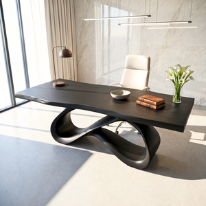 Organic Solid Wood Desk with Infinity Loop Sculptural Base