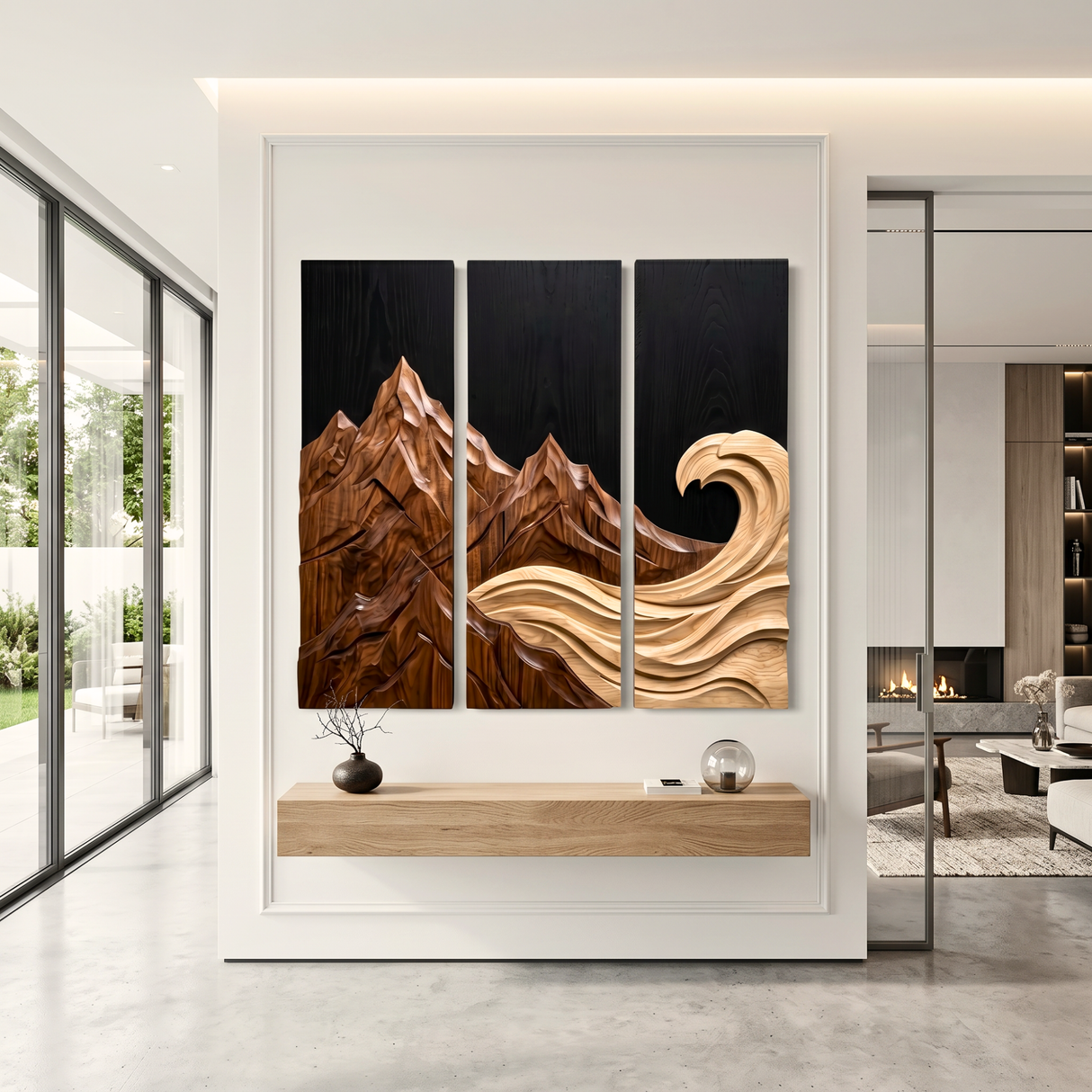 Mountain Wave Triptych Wood Wall Sculpture
