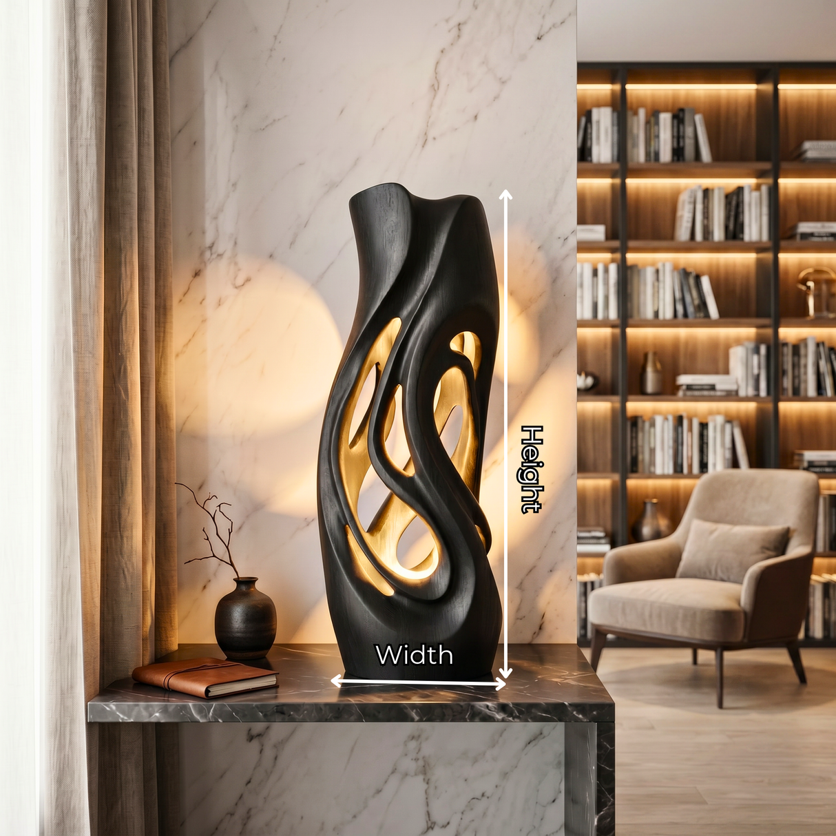 Flowing Hollow Wood Table Lamp with Warm Ambient Glow
