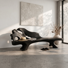 Solid Wood Outdoor Bench with Sculptural Backrest and Hollow Carved Details