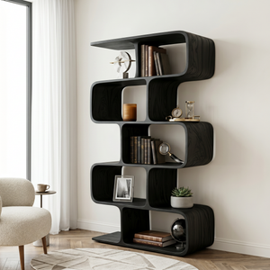 Organic Solid Wood Bookshelf with Staggered Rounded Compartments
