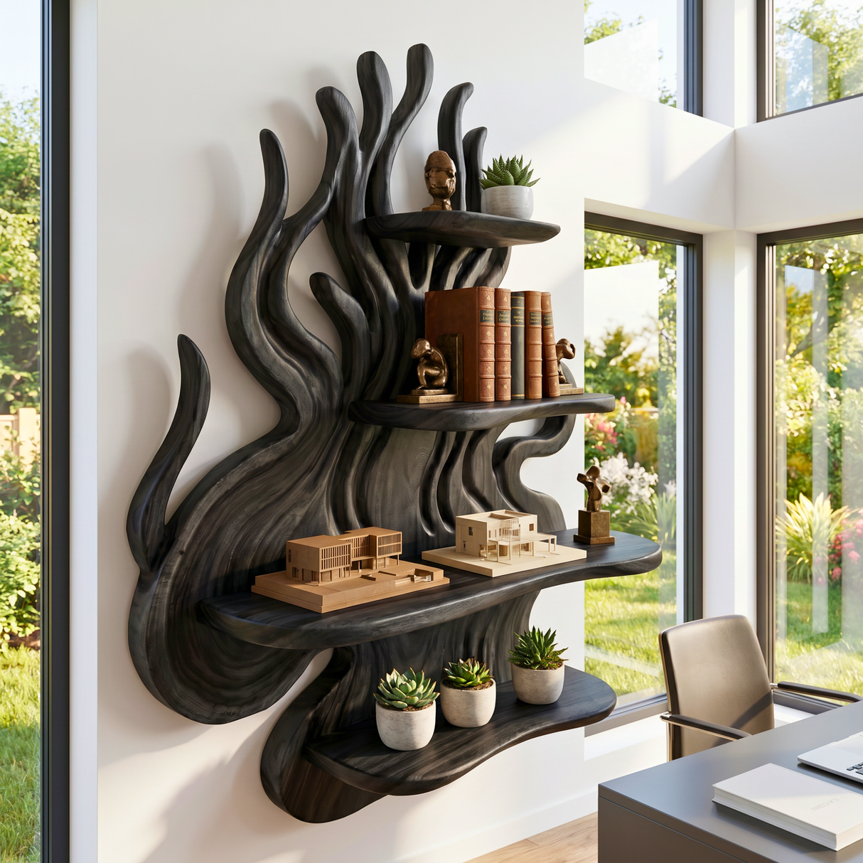 Organic Branch Wood Wall Shelf for Kitchen Storage