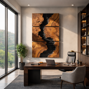 Large Solid Wood River Triptych Wall Sculpture for Modern Interiors