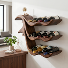 Wall-Mounted Solid Wood Wave Wine Bottle Rack