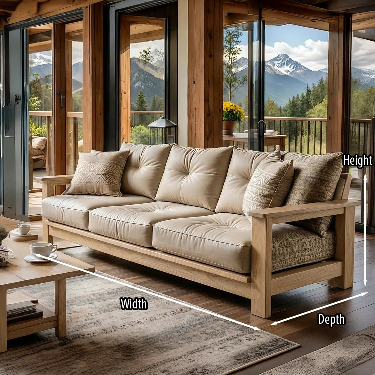 Handcrafted Oak Sofa with Deep Cushions for Modern Rustic Living