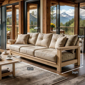 Handcrafted Oak Sofa with Deep Cushions for Modern Rustic Living