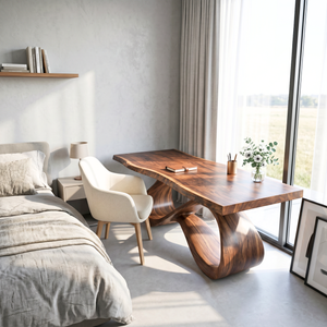 Organic Solid Wood Desk with Infinity Loop Sculptural Base