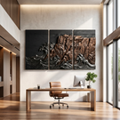 Carved Wood Ocean Cliff Triptych Wall Art