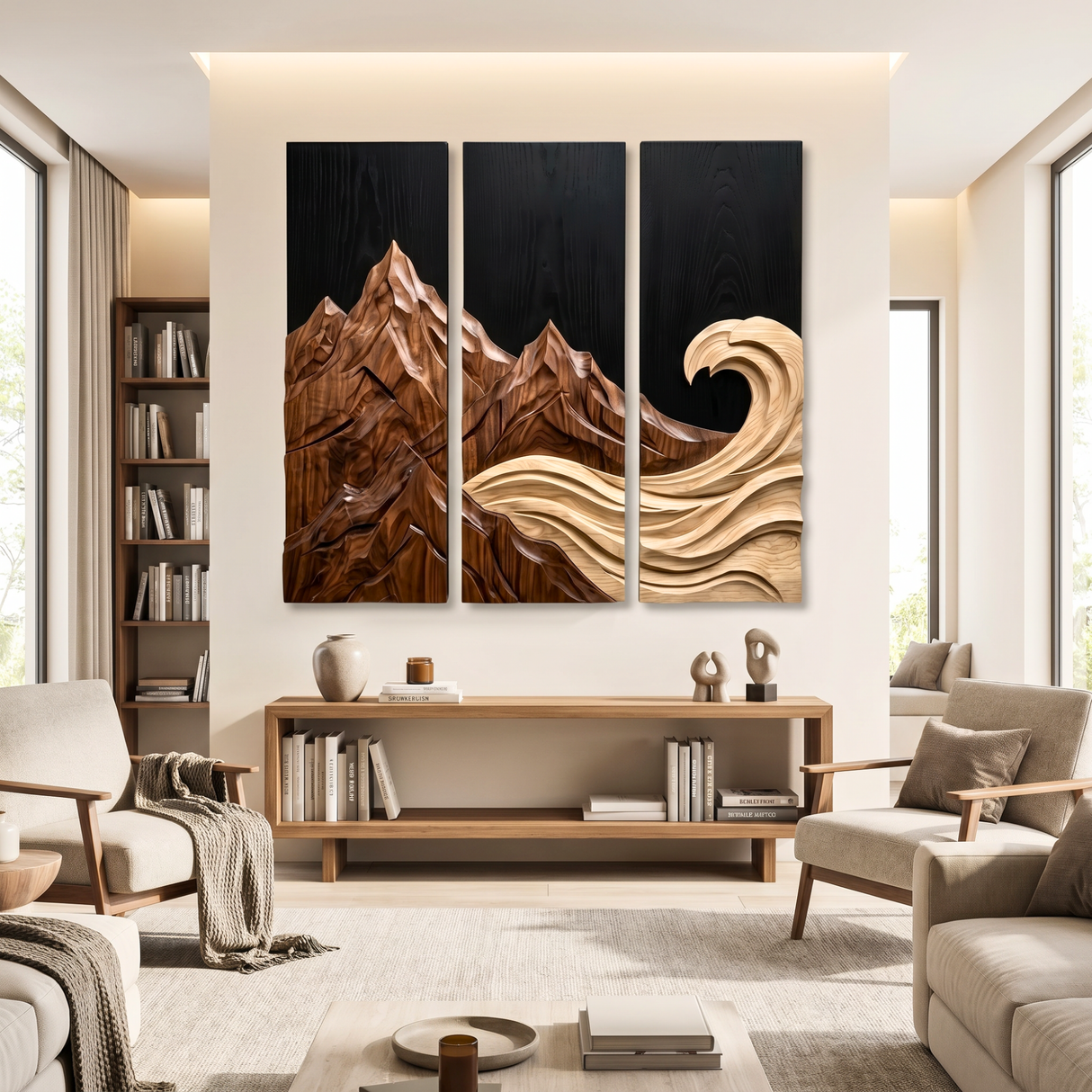 Mountain Wave Triptych Wood Wall Sculpture