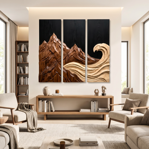 Mountain Wave Triptych Wood Wall Sculpture