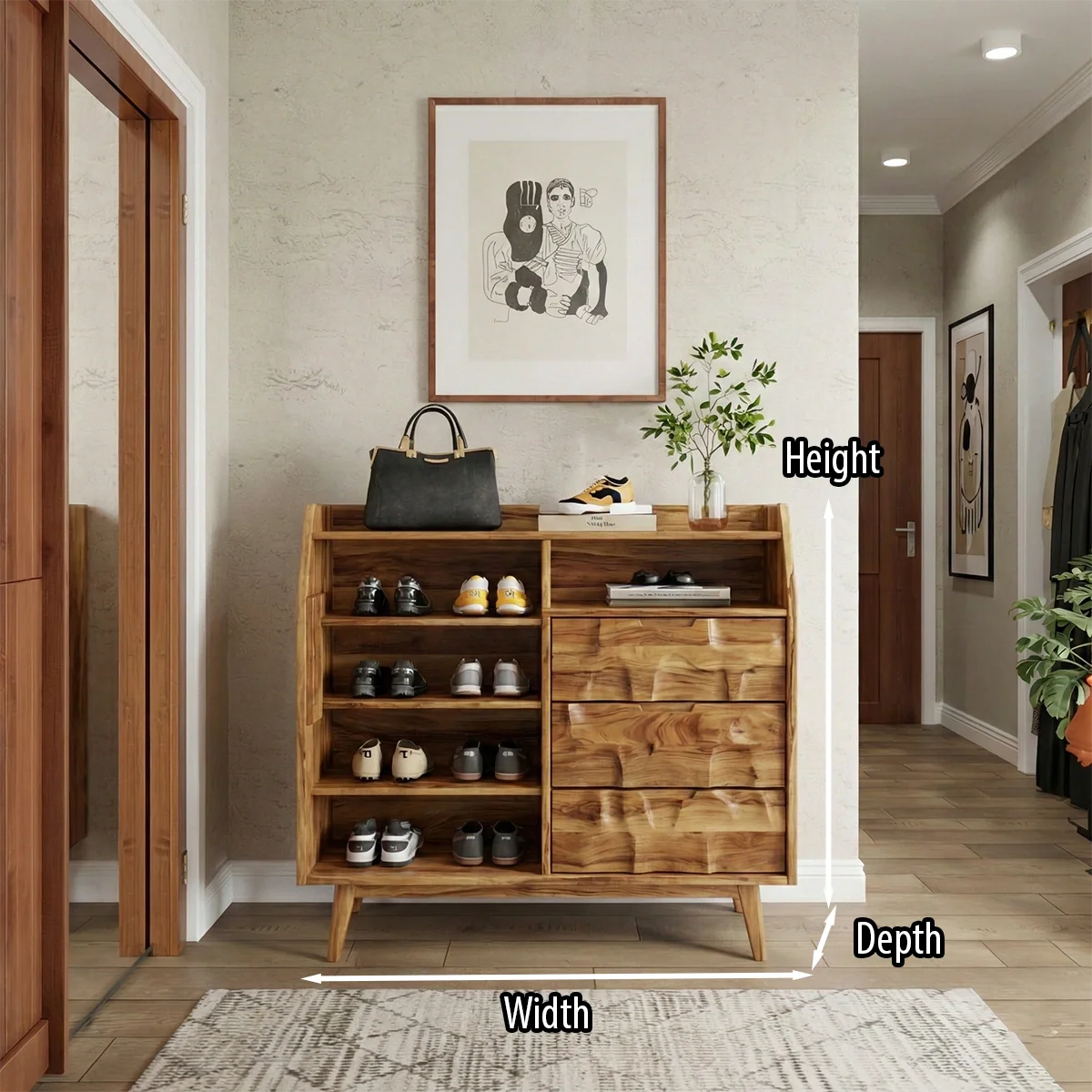 Handcrafted Solid Wood Shoe Storage Cabinet for Modern Entryway