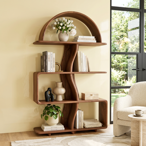 Organic Solid Wood Bookshelf with Arched Frame and Open Shelves
