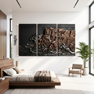 Carved Wood Ocean Cliff Triptych Wall Art