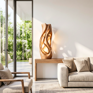 Flowing Hollow Wood Table Lamp with Warm Ambient Glow