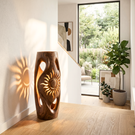 Sunburst Cutout Wood Floor Lamp with Warm Glow