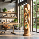 Sculptural Solid Wood Floor Lamp with Illuminated Openwork Column and Organic Cutout Design