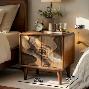 Organic Solid Wood Nightstand with Sculptural Door Design