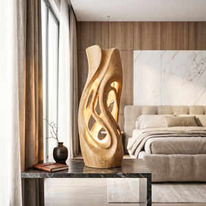 Flowing Hollow Wood Table Lamp with Warm Ambient Glow