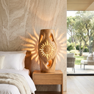 Sunburst Cutout Wood Floor Lamp with Warm Glow