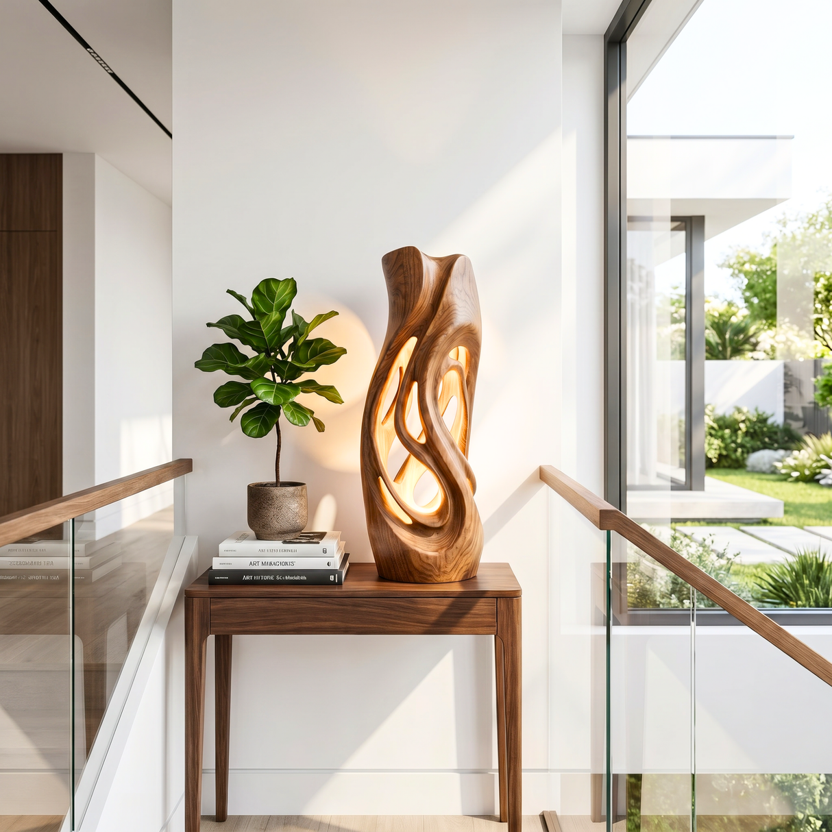Flowing Hollow Wood Table Lamp with Warm Ambient Glow